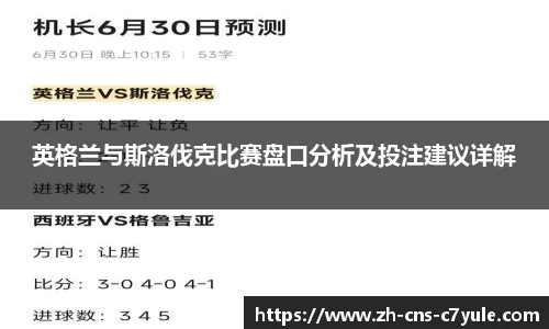 英格兰与斯洛伐克比赛盘口分析及投注建议详解